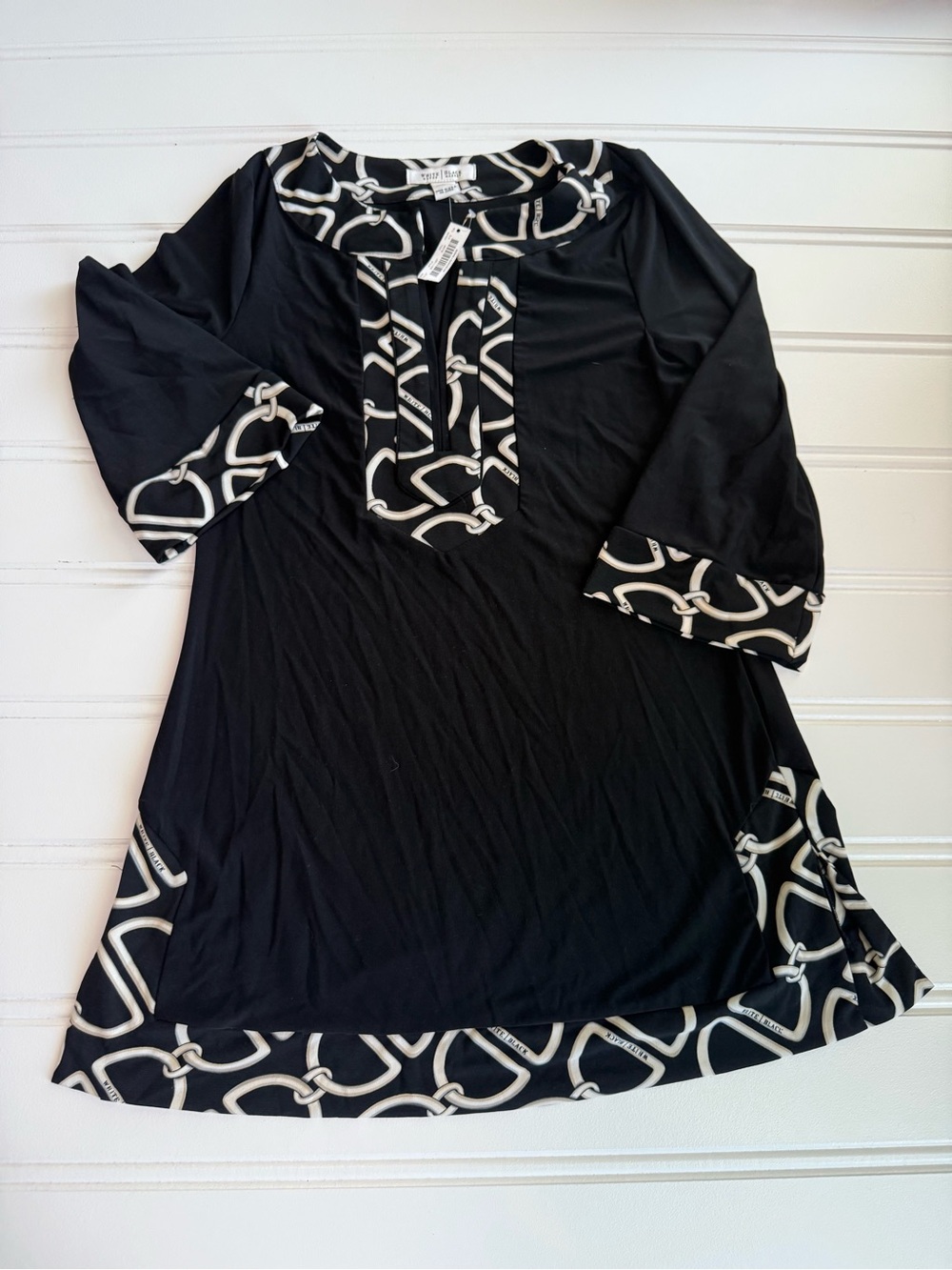 White House Black Market WHBM Chain Trim Tunic Dress Black Medium NEW